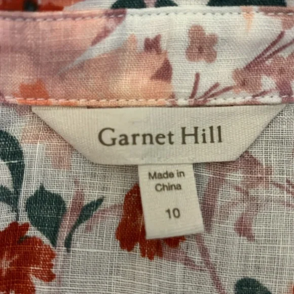 Garnet Hill Linen Button Down Floral Short Sleeve Size 10 - Picture 4 of 6